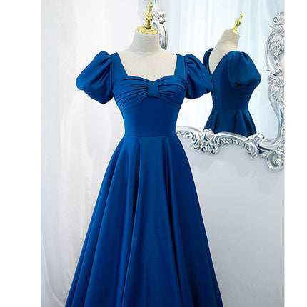 A line Royal Blue Satin Prom Dresses SH186