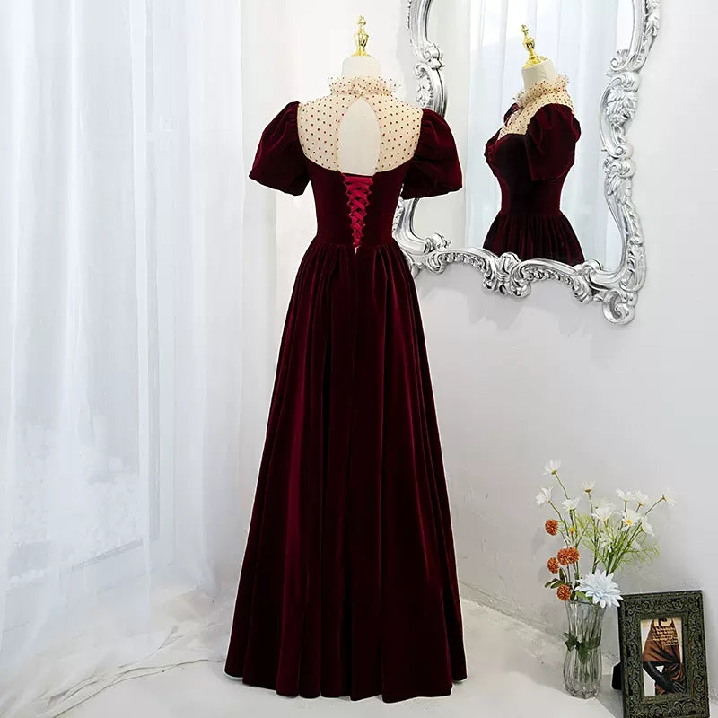 Simple A line Long Red Prom Dresses SH229