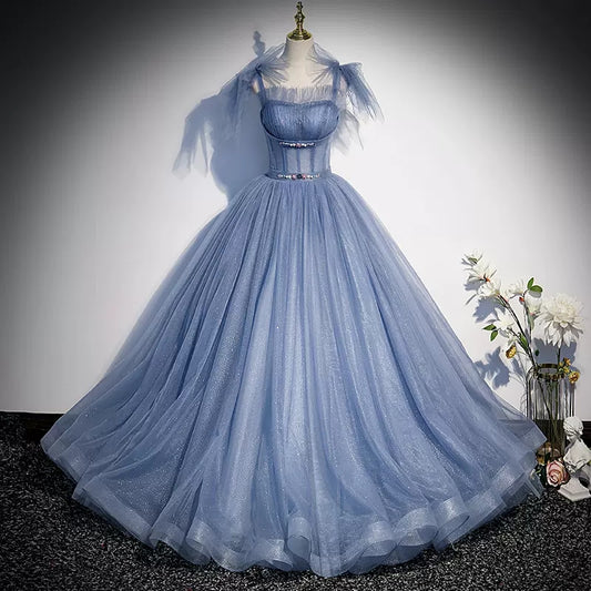 Ball Gown Blue Tulle Long Prom Dresses SH123