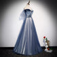 A line Off the Shoulder Blue Long Prom Dresses SH128