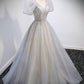 Princess Tulle Short Sleeves Long Prom Dresses SH043