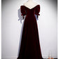 Princess Velvet Short Sleeves Long Red Prom Dresses SH041