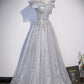 A line Off the Shoulder Silver Sequin Long Prom Dresses SH048