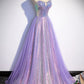 A line Sweetheart Long Tulle Lilac Prom Dresses SH036