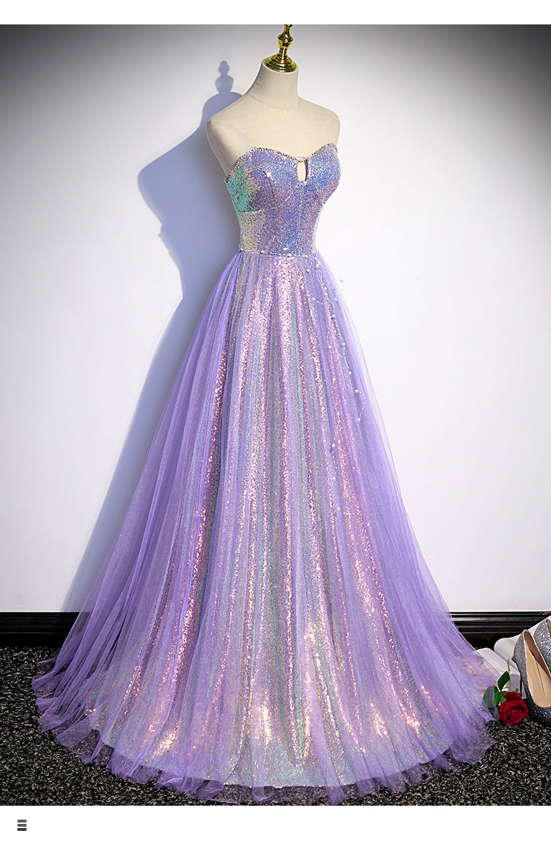 A line Sweetheart Long Tulle Lilac Prom Dresses SH036