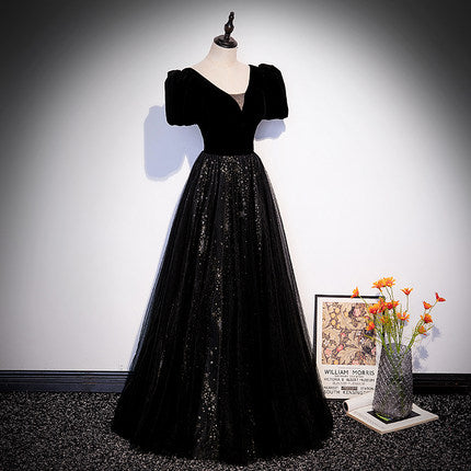 A line Black Long Prom Dresses SH164