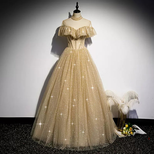 A line Tulle Long Prom Dresses SH125