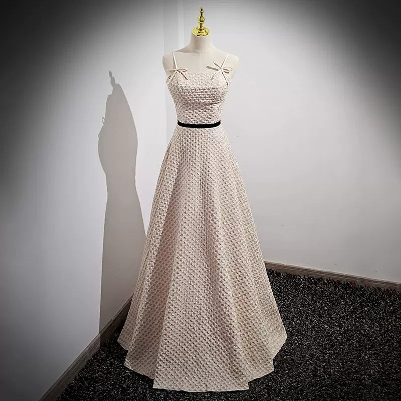 Simple A line Long Lace Prom Dresses SH228