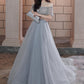 Beautiful Beaded Off Shoulder Tulle Prom Dress, A-line Grey Evening Dress Party Dress KS3820