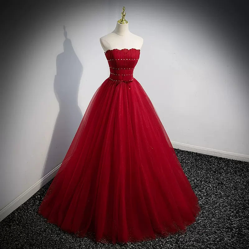 Princess Red Tulle Prom Dresses Sexy Evening Dress SH097