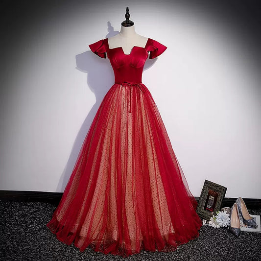 Simple A line Long Red Prom Dresses SH232
