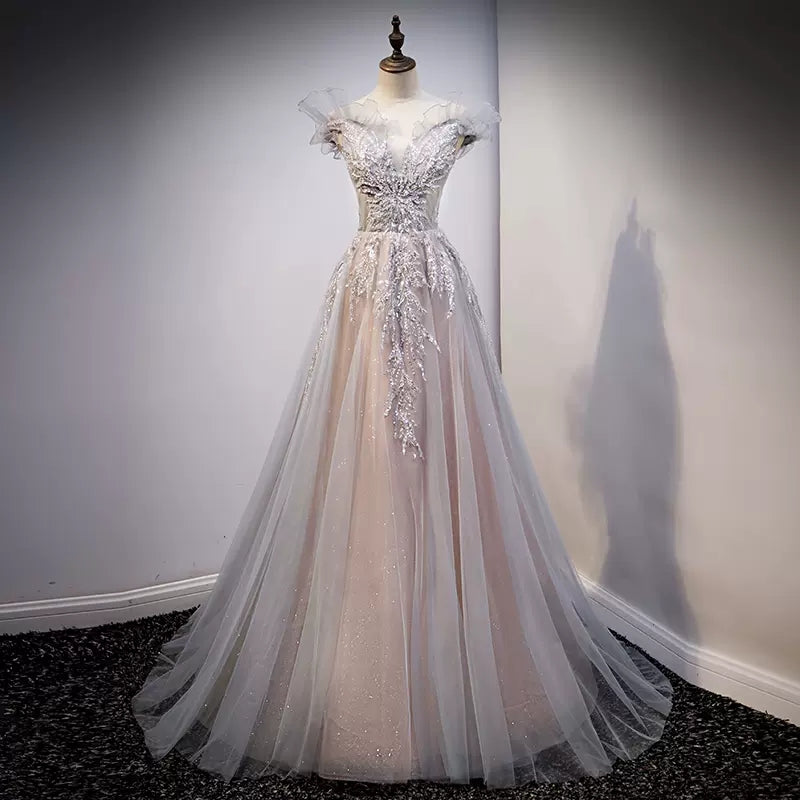 A line Tulle Long Prom Dresses SH124