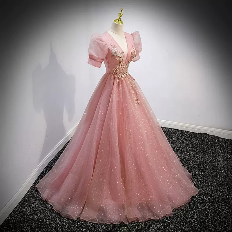 Ball Gown Pink Prom Dresses Sexy Evening Dress SH093