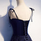 Simple A line Prom Dresses Navy Blue Tulle Evening Dress SH075