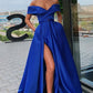 Off The Shoulder Formal Dresses Cheap | Sexy Long Evening Gowns with Side Slit P01076