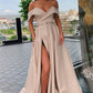 Off The Shoulder Formal Dresses Cheap | Sexy Long Evening Gowns with Side Slit P01076
