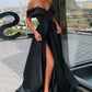 Off The Shoulder Formal Dresses Cheap | Sexy Long Evening Gowns with Side Slit P01076