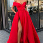 Off The Shoulder Formal Dresses Cheap | Sexy Long Evening Gowns with Side Slit P01076