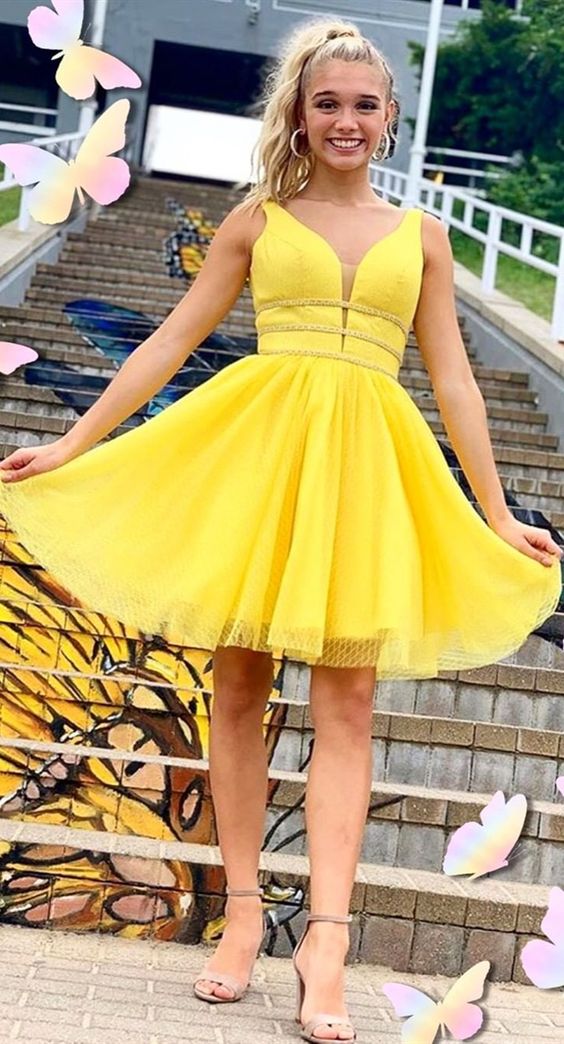 yellow short homecoming dresses, semi formal dresses for teens, cheap