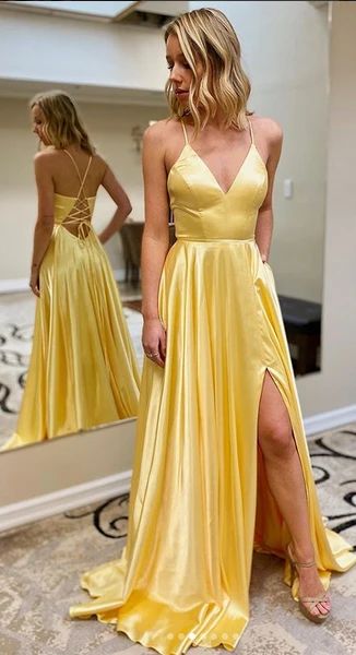 Yellow Simple Prom Dress with Lace up back Long Prom Dresses 8th Dress P0186