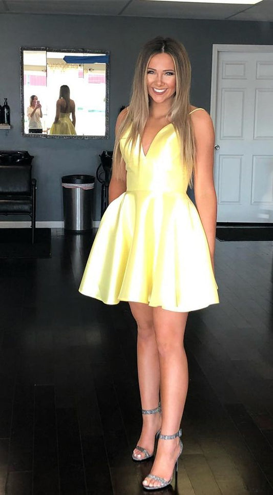 yellow short homecoming dresses prom dresses P0806