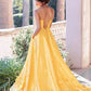 Yellow satin long prom dress formal dress P097