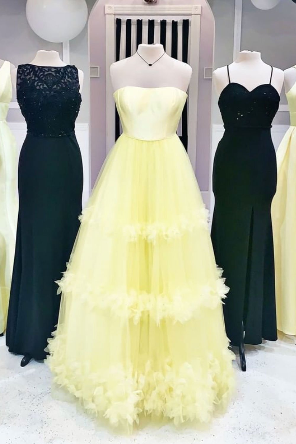 Yellow sweetheart tulle long prom dress yellow formal dress P3949