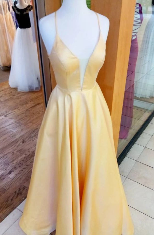 Yellow Long Prom Dress simple prom dresses P4519
