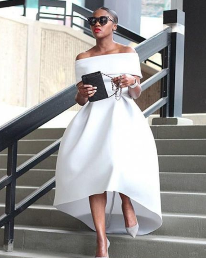 White Prom Dresses, Simple Prom Dresses, Off-the-Shoulder Party Dresses, High Low Prom Dress with Sleeves P4706