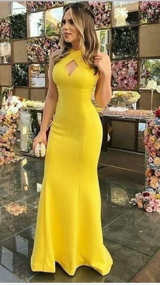 Yellow Simple Satin Mermaid Evening Dress, Long Prom Dresses P5441