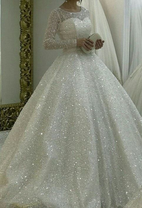 Sparkly White Wedding Dresses Bridal gown Prom Dresses P5585