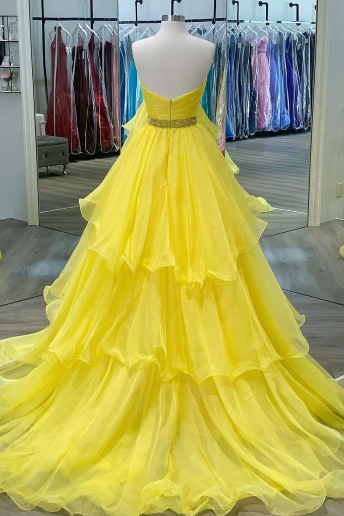 Yellow sweetheart tulle long prom dress yellow formal dress P6500