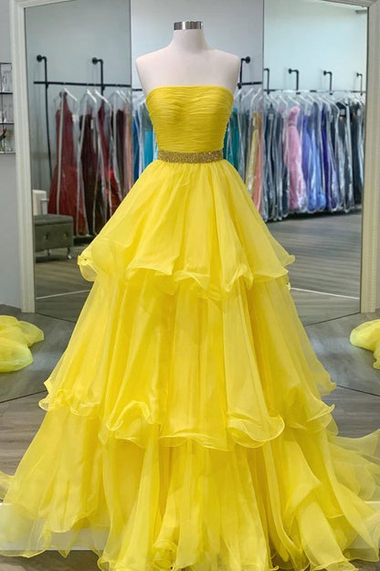 Yellow sweetheart tulle long prom dress yellow formal dress P6500