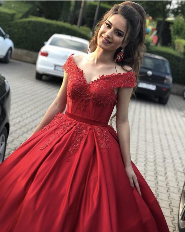 Gorgeous Off the Shoulder Red Long Ball Gown Prom Dress P6977
