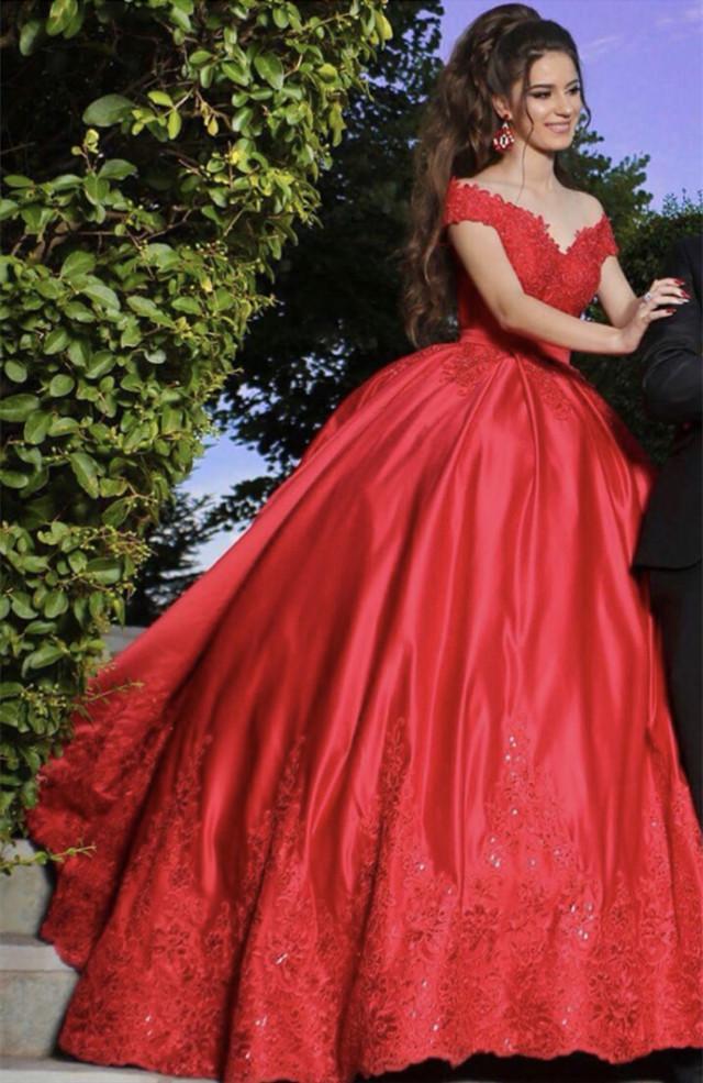 Gorgeous Off the Shoulder Red Long Ball Gown Prom Dress P6977