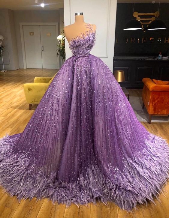 purple prom dresses, sparkly prom dress, ball gown prom dresses, vestido de fiesta, feather prom dresses, vestido de longo, elegant prom dresses, prom ball gown, P7237