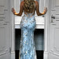 lace up back mermaid silver evening dress prom dress P8226