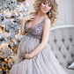 Sequin Maternity Dresses Baby Shower Gowns with Tulle Skirt P8452