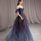Purple tulle off shoulder A-line long prom dress, purple evening dress KS7899