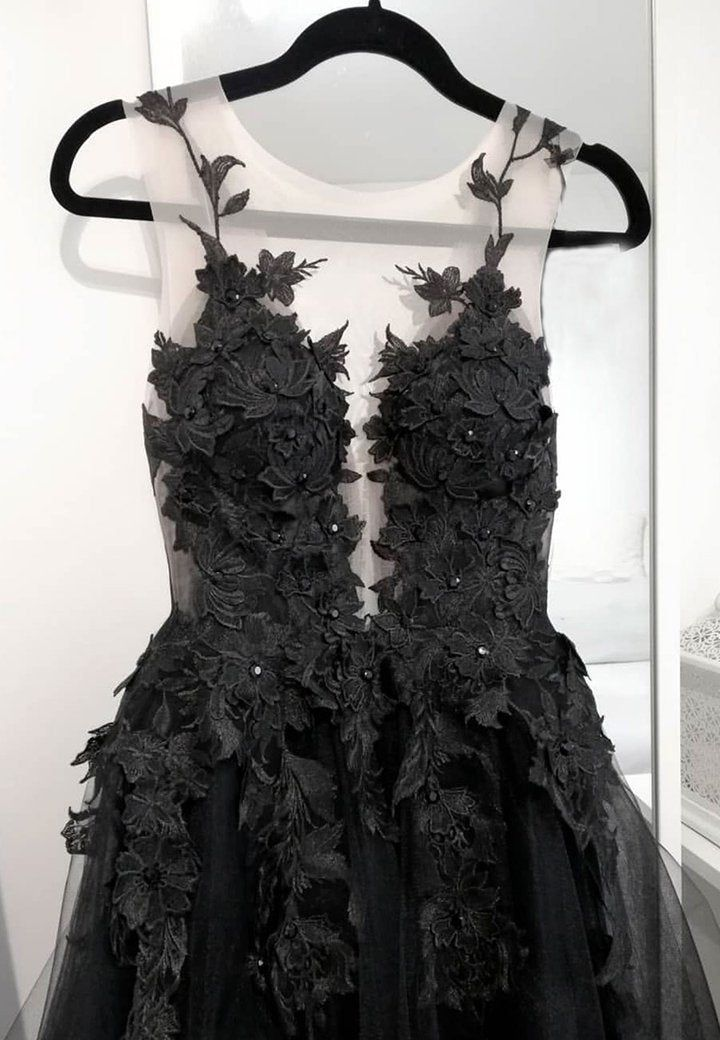 Classic Black Lace Tulle Long Prom Dress Black Evening Dress  SH567