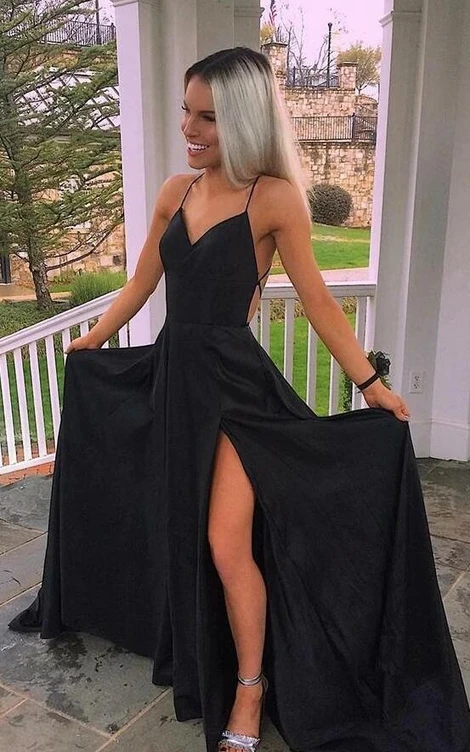 Black Long Prom Dress with Lace up Back, School Dance Dresses ,Fashion Winter Formal Dress PS018