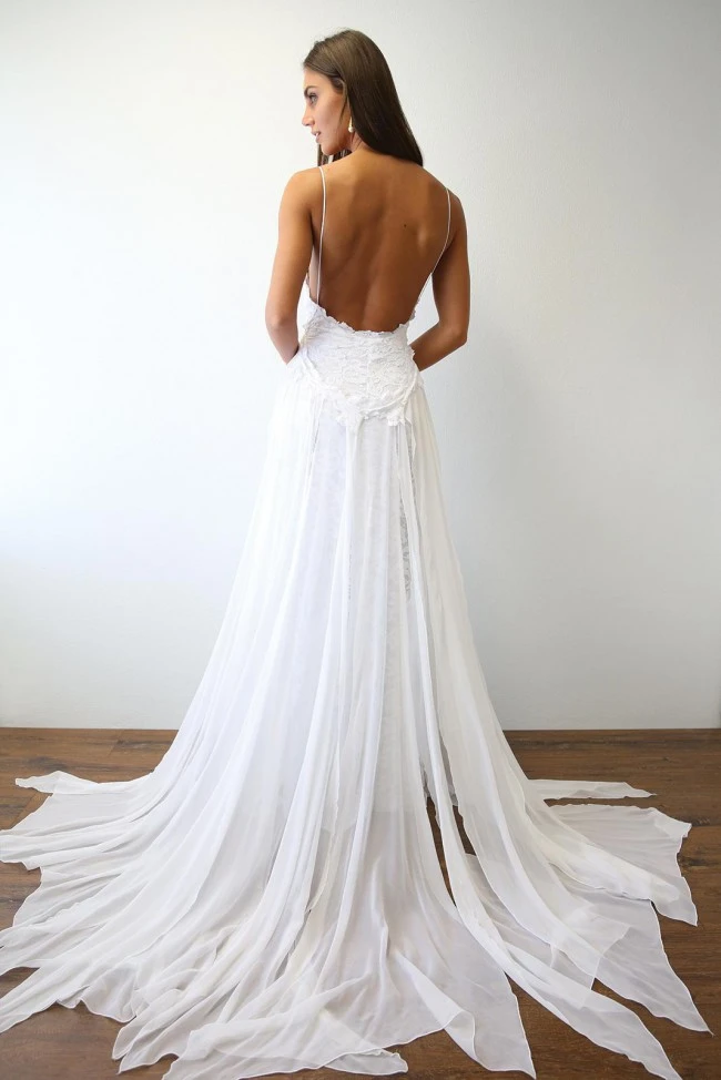 White lace long prom dress, white evening dress ks3016