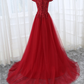 Elegant Cap Sleeve Lace Applique Tulle Party Dress Prom Gowns KS6330
