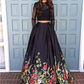 A line Two Piece Black Long Sleeve Prom Dress With Floral Print Skirt Evening Dresses KS6541