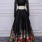 A line Two Piece Black Long Sleeve Prom Dress With Floral Print Skirt Evening Dresses KS6541