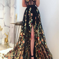 Black slit evening dress Floral Prints Prom Dresses KS6535