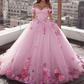 Off Shoulder Tulle Ball Gown Wedding Dresses Floral Flowers Beaded P5461