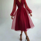 Charming Puffy Long Sleeve Burgundy Tea Length Long Prom Dress/Evening Gown T1641