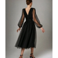 Charming Puffy Long Sleeve Burgundy Tea Length Long Prom Dress/Evening Gown T1641