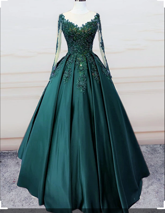 Emerald Green Long Sleeve Quinceanera Dresses Ball Gown Plus Size 15 Junior Prom Dress S2017
